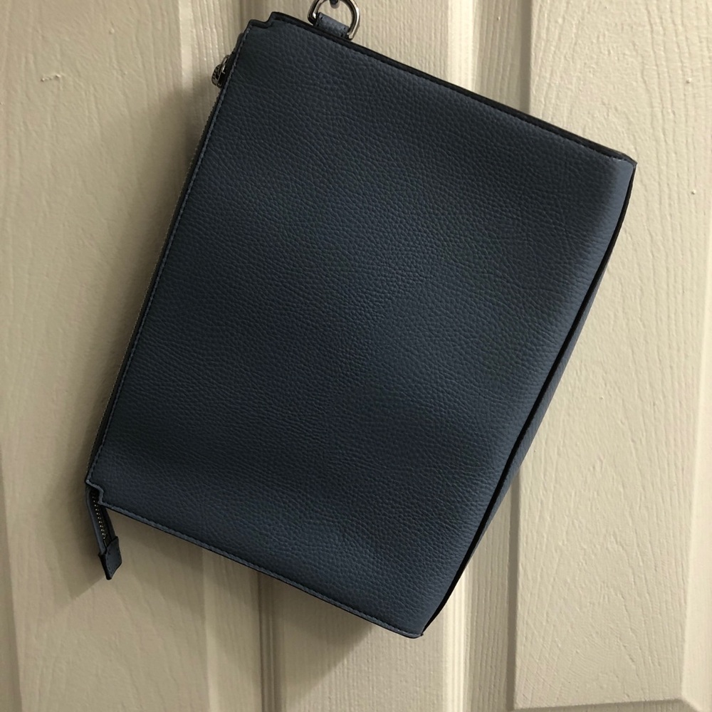 Michael Kors Blue Messenger Bag with Textured Surface and Diagonal Stripe Design - Picture 3 of 4